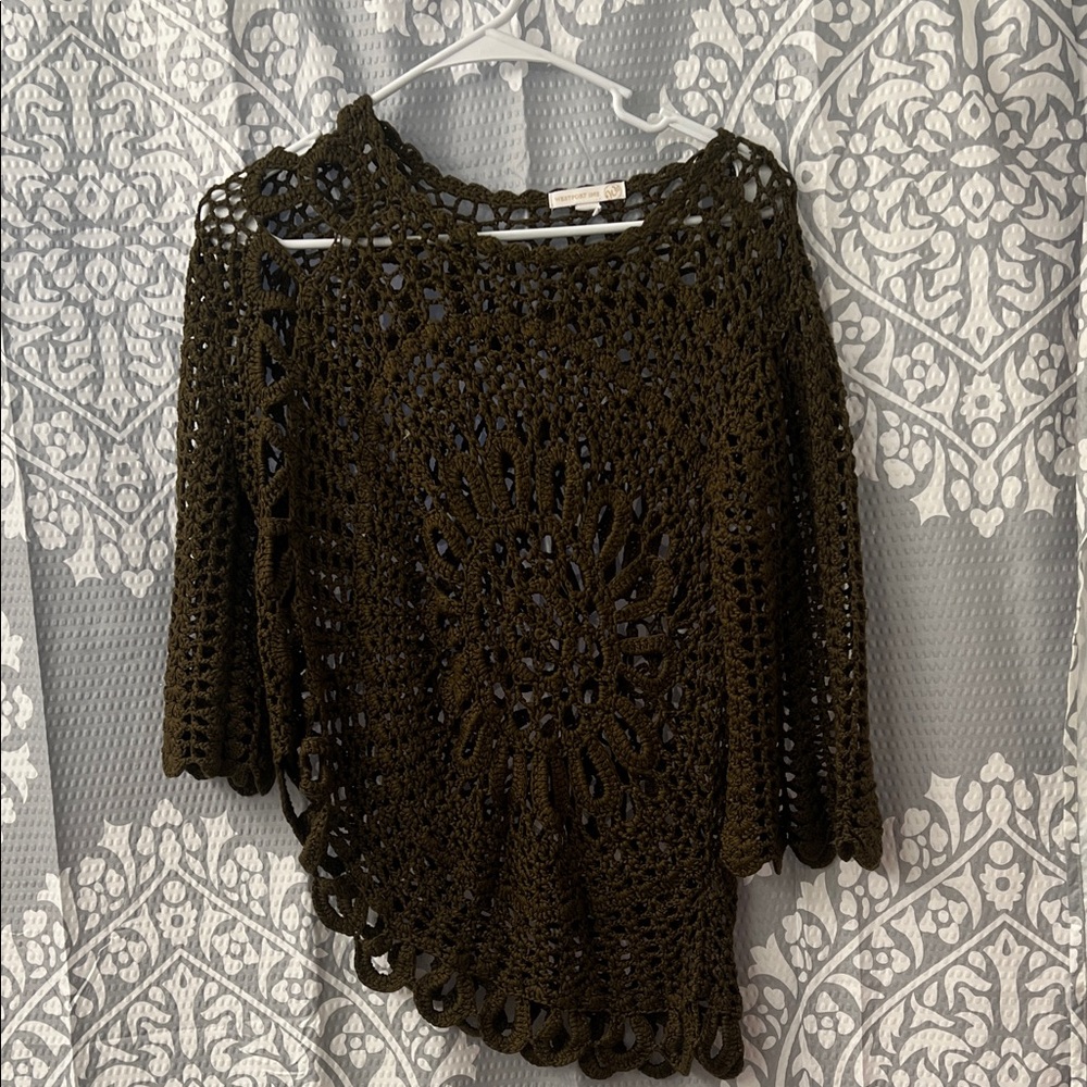 Chic Brown Crochet Poncho